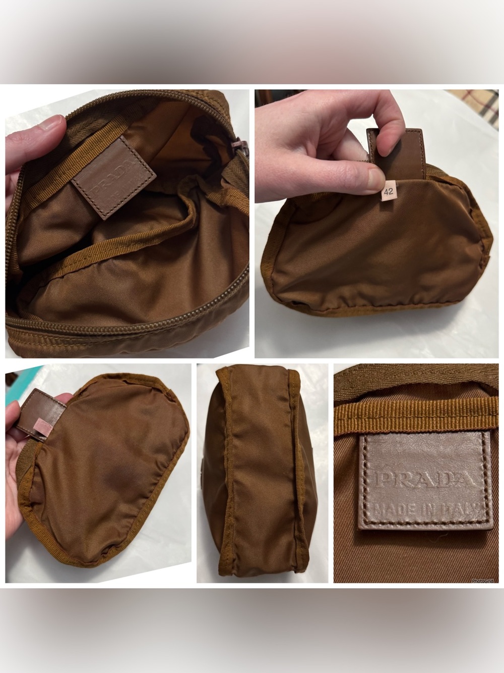 Prada AUTHENTIC Vintage Nylon Brown Logo Triangle Pouch Cosmetic Case Makeup Bag - Picture 16 of 16